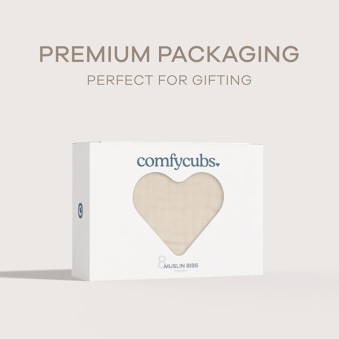 Comfy Cubs Muslin Bibs for Babies, Pack of 8 - Soft and Highly Absorbent, Feeding, Drool and Teething Bib, Adjustable Snaps - Stylish & Colorful Unisex Designs, Giftable Set - Sand