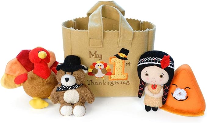 Genius Baby Toys My First Thanksgiving Toy with Plush Gobble Turkey, Teddy Bear, Little Pumpkin Pie, Indigenous Native American Girl - Cute Thanksgiving Toys for Babies Toddlers