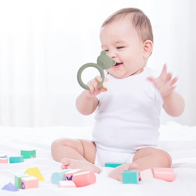 Silicone Baby Teether, Teething Toy Ring for Babies, Easy to Hold Design, BPA Free (Sage + Ether)