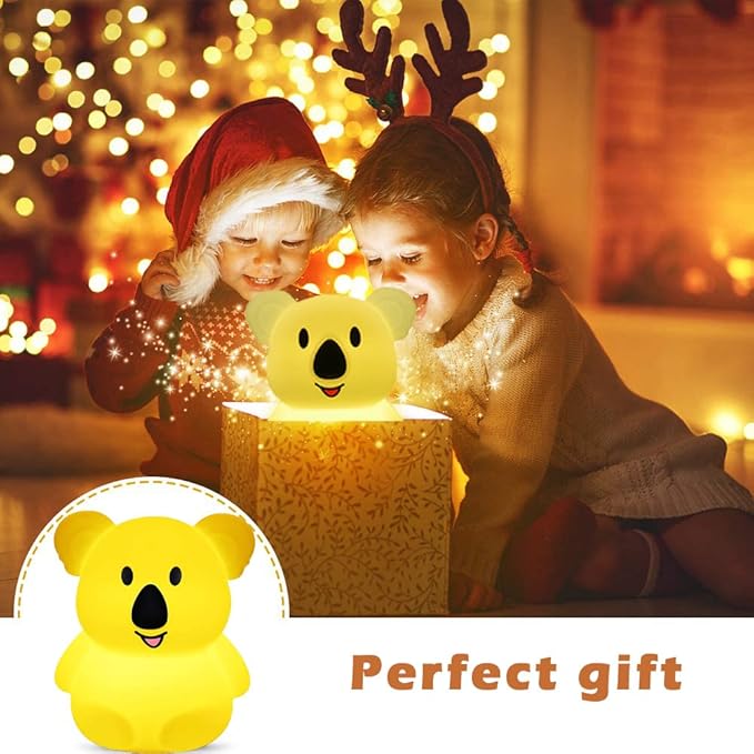 WHA&DARREN Koala Night Light for Kids, Silicone Bedside Lamp, Baby Nursery Light, Children Night Lights, Squishy Night Light for Kids Room,Kawaii Lamp, Animal Night Lights for Girls and Boys