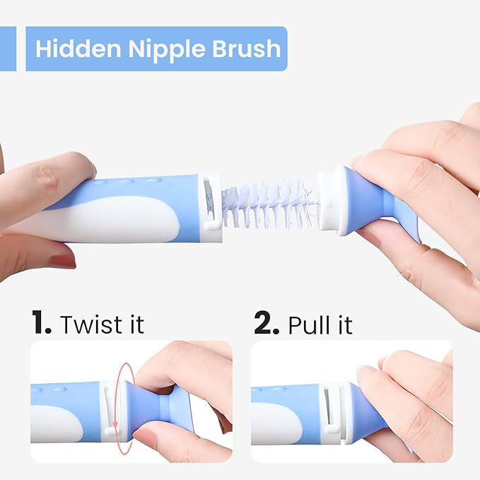 Baby Bottle Brush Set - Nylon & Silicone Bottle & Nipple Brush, BPA-Free (Yellow)