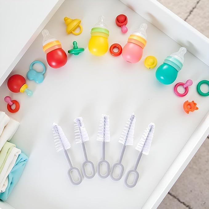 5 Pcs White Pacifier Cleaning Set,Nipple Cleaner Nipples Brush Cleaning Tools Professional Bristle High Density Pacifier Soother Accessories,Bottle-Feeding