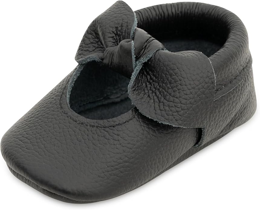 BirdRock Baby Bow and Knot Moccasins - Genuine Leather Baby Girl Shoes
