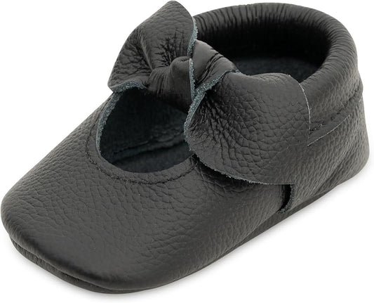 BirdRock Baby Bow and Knot Moccasins - Genuine Leather Baby Girl Shoes