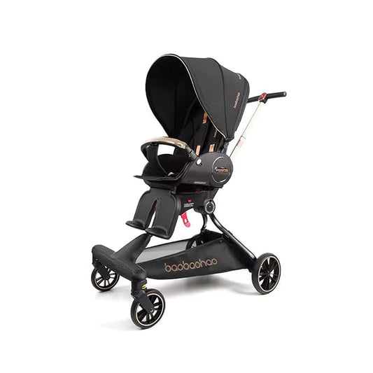 Baby Stroller Lightweight,High Landscape 360°Rotable,Ergonomic,Adjustable Backrest Canopy Peekaboo Window,Foldable,All Terrain Wheels,Storage Basket,Travel Stroller Wagon for Newborn Toddler Black