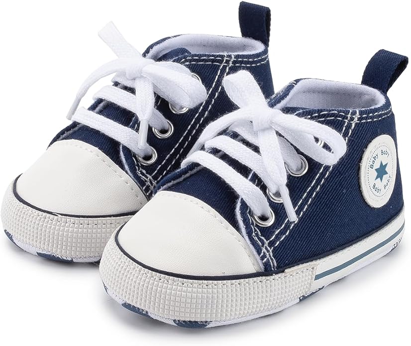 Meckior Baby Girls Boys Canvas Sneakers Soft Sole High-Top Ankle Infant First Walkers Crib Shoes