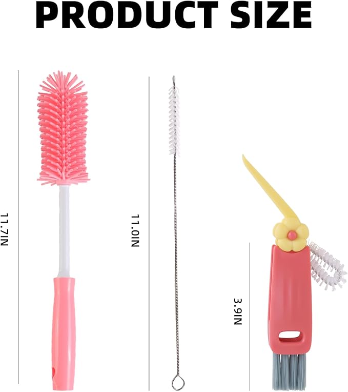 3 Pack Cleaner Brush Kit for Stanley, Bottle Cleaner Brush Set with Straw Brush Cleaner and Cup Lid Cleaning Brush for Stanley Cup, Tumbler Cups, Drinking Glass (Pink)