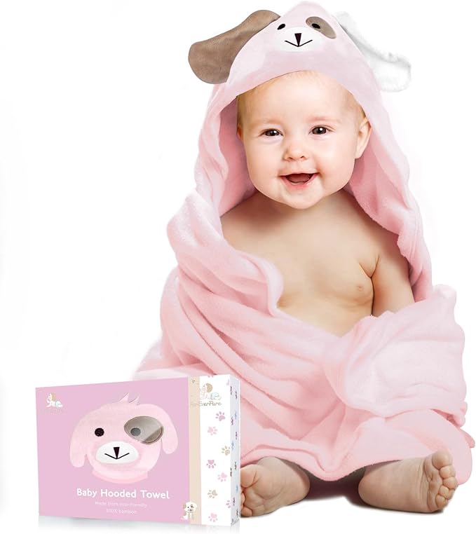 Baby Towels with Hood - Soft, Absorbent Viscose Made of Bamboo, Extra Large 35 x 35 Inches, for Newborns, Infants, Boys and Girls, Pink