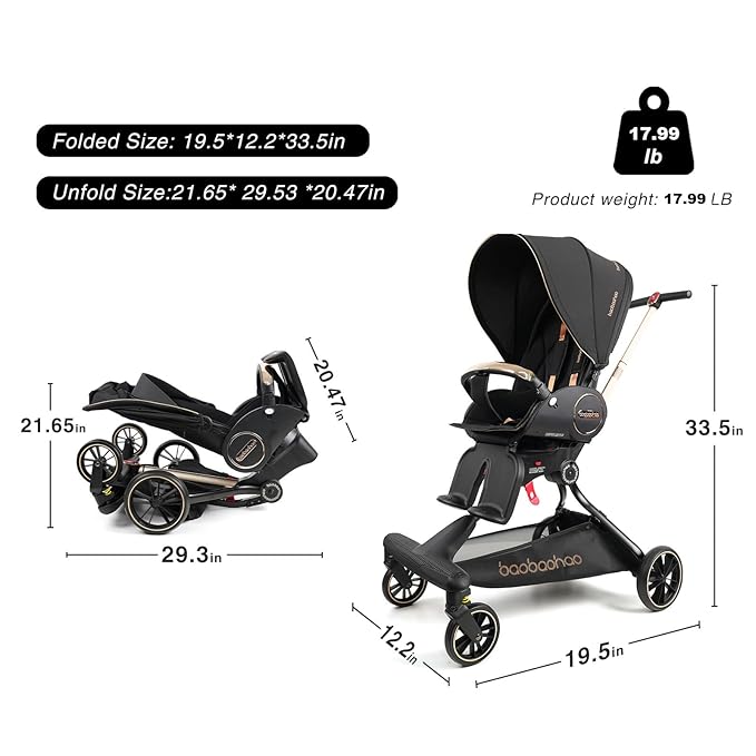 Baby Stroller Lightweight,High Landscape 360°Rotable,Ergonomic,Adjustable Backrest Canopy Peekaboo Window,Foldable,All Terrain Wheels,Storage Basket,Travel Stroller Wagon for Newborn Toddler Black