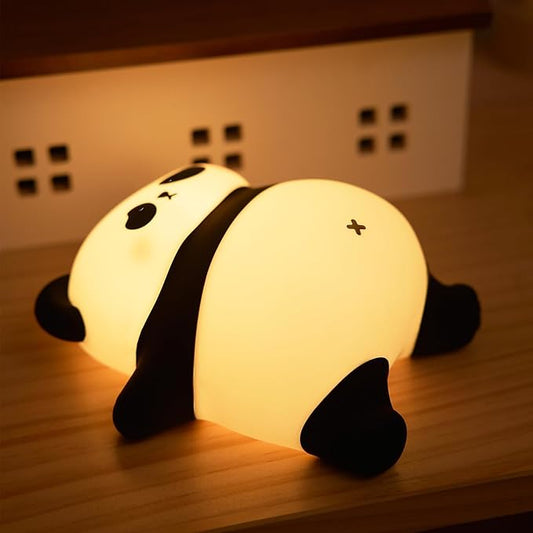 Rechargeable Cute Panda Night Light, 3 Level Dimmable Nursery Nightlight with Timer, Silicone Light Cute Animal Night Lamp for Breastfeeding Toddler Baby Kids Decor, Squishy Lamps Girls Panda Gifts