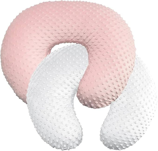 iEvolve Minky Nursing Pillow Cover Breast Feeding Pillow Cover Slipcover U Shape for Baby Boy Girl,Cover Only(White&Pink 2Pack)