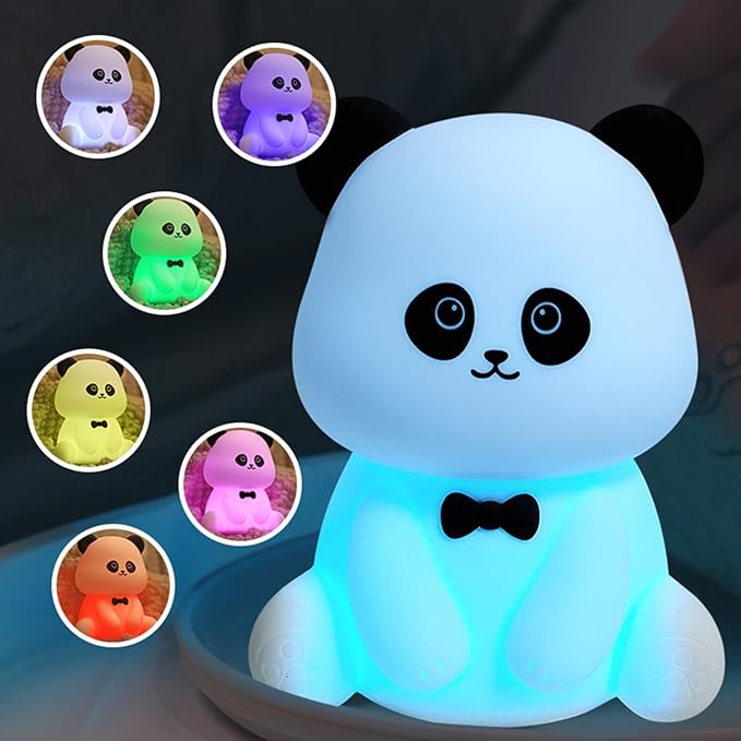 Cute Panda Night Light, LED Squishy Night Lamp, 7 Colors Dimmable Nursery Nightlight for Kids, Rechargeable Touch Lamp, Dorm Decor, Kids Funny Gifts (Panda)