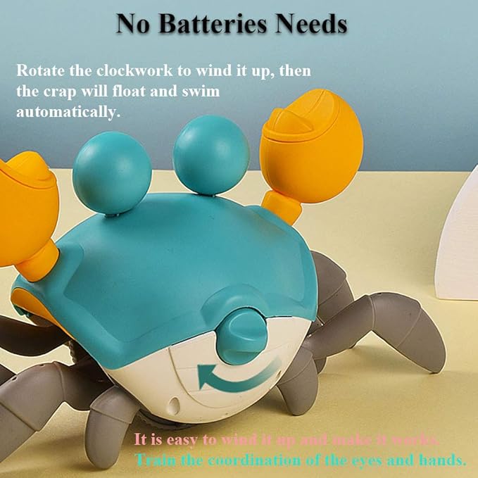 Amphibious Bath Toy for Kids, Funny Windup Crabs Swimming Floating Toy Clockwork Beach Toy Push & Pull Crab Sand Toy with Leash (Blue)