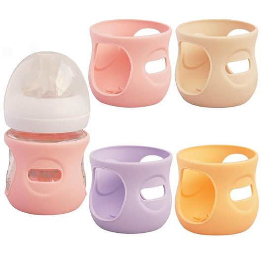 4 Pack Silicone Sleeves for Avent Natural Glass Baby Bottles, Anti Breakage Bottle Holder, Compatible with Philips Avent Glass Natural Baby Bottles (Apricot+Pink+Purple+Orange, 4 OZ)