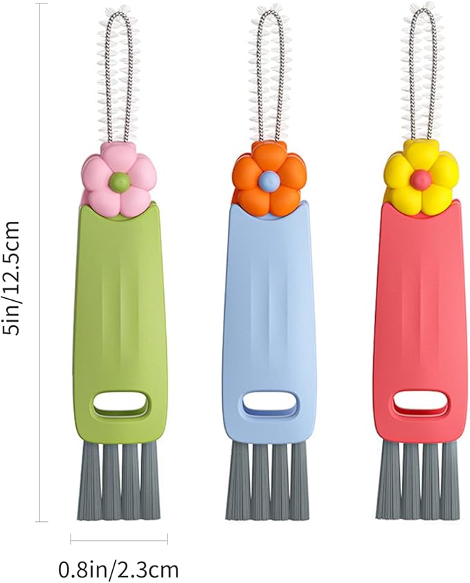 3-in-1 Cup Lid Cleaning Brush Set, 3 PCS Multifunctional Cleaning Brush with Cup Mouth, Gap, and Corner Brushes, Plastic Nylon Bristles, White and Blue, 3 Count