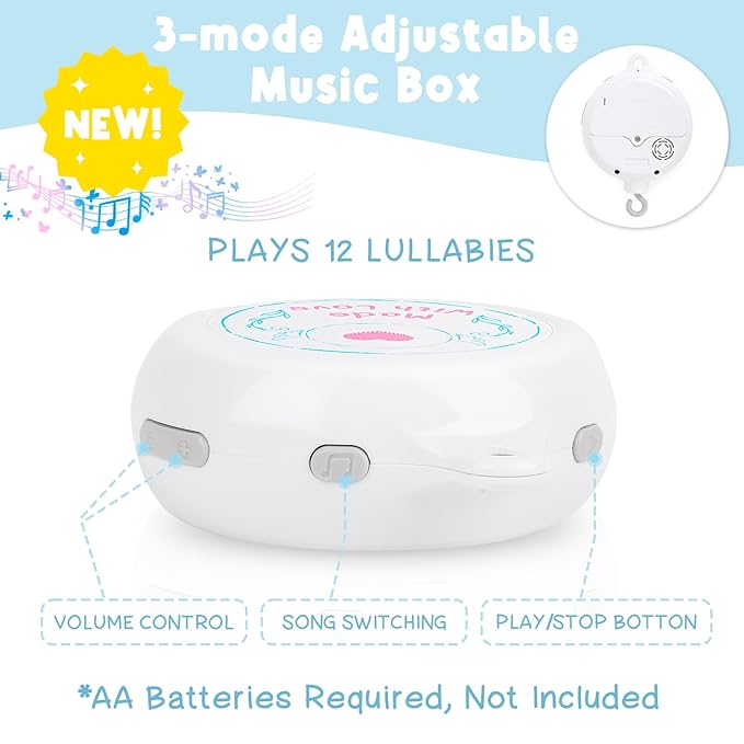 Woodland Crib Mobile – Animals Baby Mobile for Crib with Upgraded 3-Mode Music Box, Blue Nursery Mobiles for Boys & Girls, Fits Standard Cribs, Forest Nursery Decor