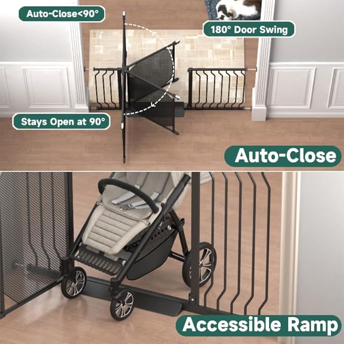 29.5"-60.5" Extra Wide Metal Baby Gate for Stairs & Doorways - Auto Close, Pressure Mounted 30.5" Tall, Easy Install, No Drilling - Child Satety Gate for Babies, Pet Gate for Dogs, Black