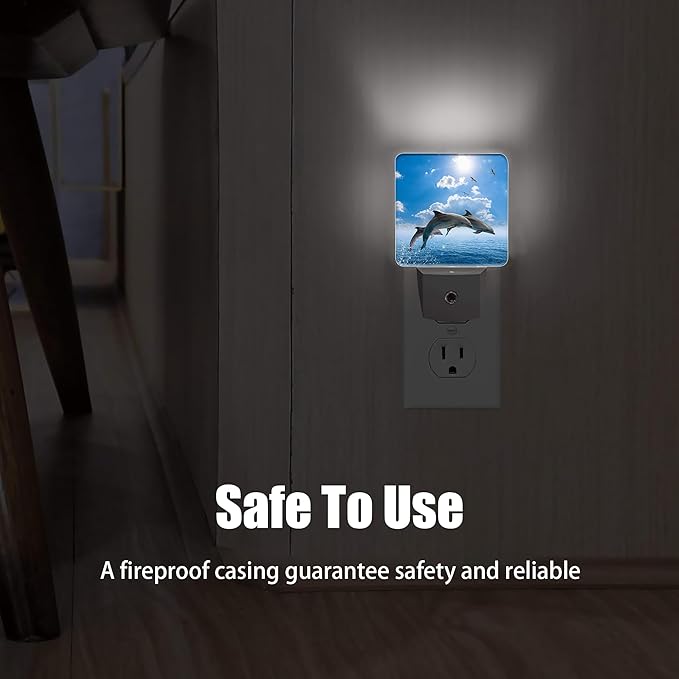 Dolphins Seagulls Night Light, Marine Wildlife Night Lights Plug into Wall Decor for Bedroom, Bathroom, Dusk to Dawn Sensor Nightlights for Girls Women Room Gifts
