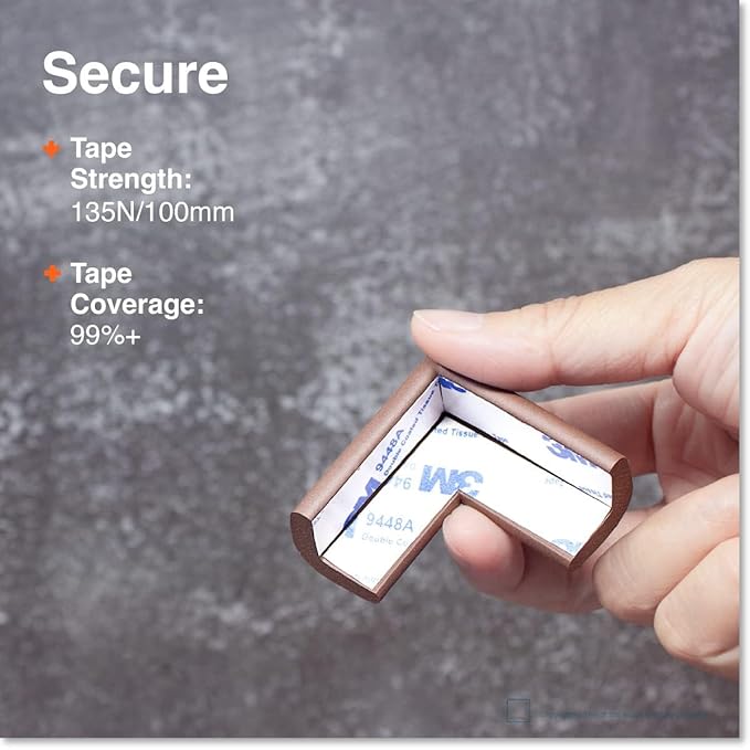 Roving Cove Slim-Fit Corner Edge Protector for Baby Proofing (Small 15ft Edge 4 Corners), Furniture Safety Bumper Guard, Soft NBR Rubber Foam, 3M Adhesive, Coffee Brown