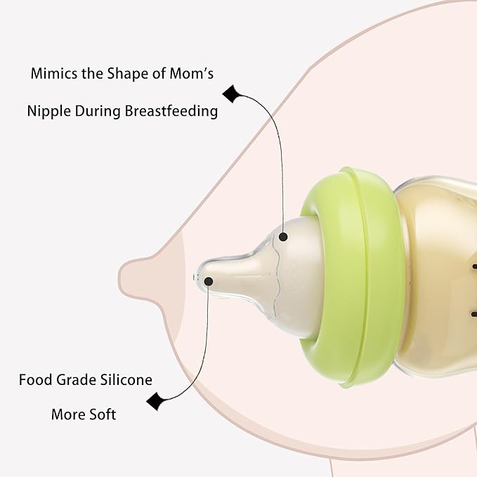 YOHKOH PPSU Baby Bottle Wide Neck, Newborn Anti-Colic Baby Bottle with Natural Response Nipple, Streamlined Body, Easy to Clean (8.8oz (Pack of 2), Green)