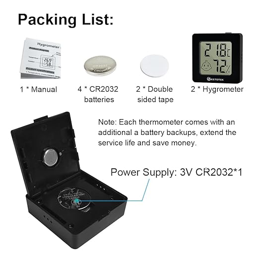 KETOTEK Mini Hygrometer Indoor Thermometers Humidity Meter 2 Pack Humidity Meters Gauge Digital Room Thermometer Hygrometer for Humidors Greenhouse Cellar Office