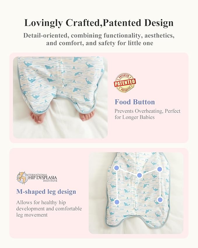 Swaddle for Newborns, Baby Swaddles 0-3 Months 5-13lb, Arms Up Swaddle 0-3 Months Newborn with Moisture-Wicking Fabric, Promotes Healthy Hip Development, 2-Way Zipper , 1Pack(Whales and the sea)