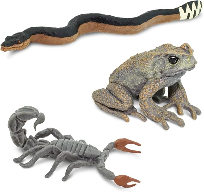 Safari Ltd. Venomous Creatures TOOB - 9 Figurines: Toad, Snake, Ray, Komodo Dragon, Tarantula, Centipede, Scorpion, Stone Fish, Cobra - Educational Toy Figures For Boys, Girls & Kids Ages 3+