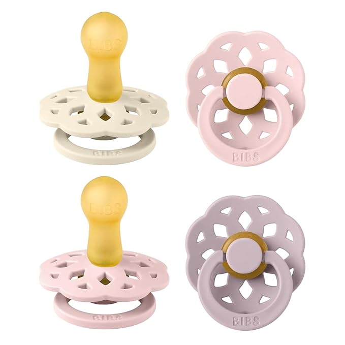 BIBS Boheme Soother 4-Pack | BPA Free Dummy Pacifier | Round Nipple | Natural Rubber Latex | Made in Denmark | Size 6-18 Months | Blossom Mix