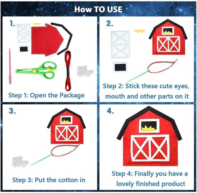 FYXGZZH Kids Beginner Sewing Kit – DIY Stuffed Craft Set with Pre-Cut Felt, Plastic Needle & Embroidery Thread, Educational Arts & Crafts for Boys & Girls Ages 6-12, Farm