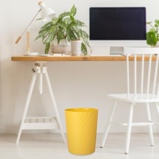 UUJOLY Plastic Small Trash Can Wastebasket, Garbage Container Basket for Bathrooms, Laundry Room, Kitchens, Offices, Kids Rooms, Dorms, (Yellow, 1.8 Gallon)