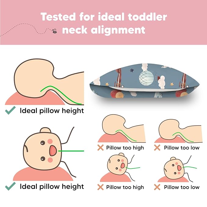 Toddler Pillow with Pillowcase - 13x18 My Little Dreamy Kids Travel Bed Pillows for Sleeping, Organic Cotton Small Pillowcase, Soft & Breathable, Machine Washable, Toddlers 2-5 Years Old (Up & Away)