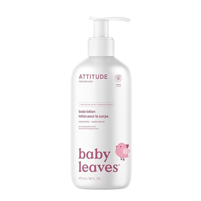 ATTITUDE Baby Lotion, EWG Verified Moisturizer, Dermatologically Tested Moisturizing Cream, Vegan and Cruelty-Free, Unscented, 16 Fl Oz