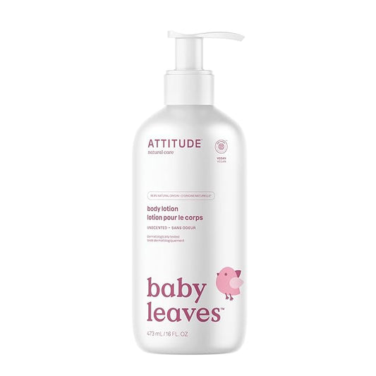 ATTITUDE Baby Lotion, EWG Verified Moisturizer, Dermatologically Tested Moisturizing Cream, Vegan and Cruelty-Free, Unscented, 16 Fl Oz