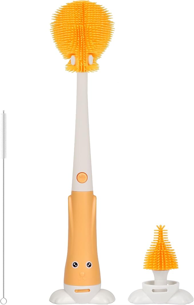 3-in-1 Bottle Cleaner Brush Kit, Long Handle Silicone Baby Bottles Cleaning Brush Set, 360° Flexible Multifunctional Water Bottle Washer for Baby Bottles, Breast Pump, Spout, Nipple & Straw