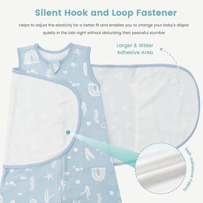 Baby Swaddle Sleep Sack 1.0 Tog 3-in-1 Cotton Baby Swaddle Blanket Wrap for Newborns 6-12 Months Seabed World