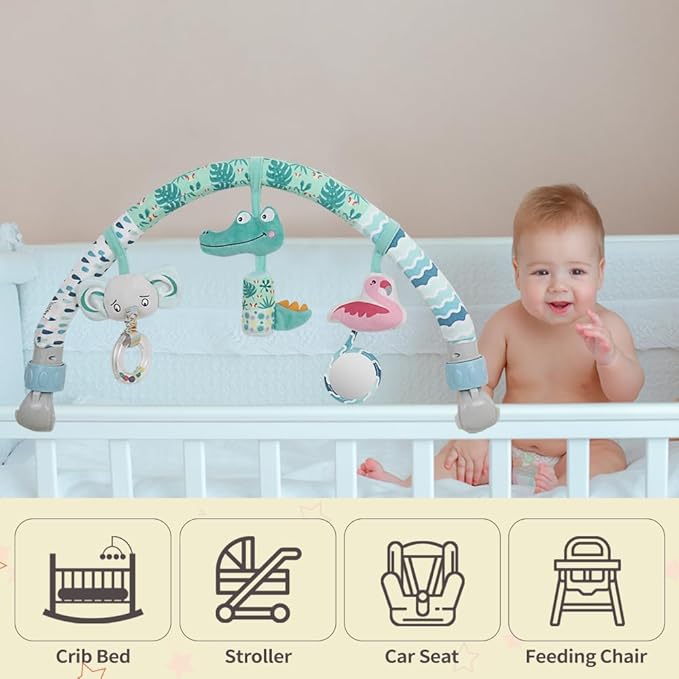 Caterbee Baby Bouncer Toy bar, Clip on Crib & Pram Activity Bar Toy Travel Arch Bassinet Toys for Toddlers (Animal)