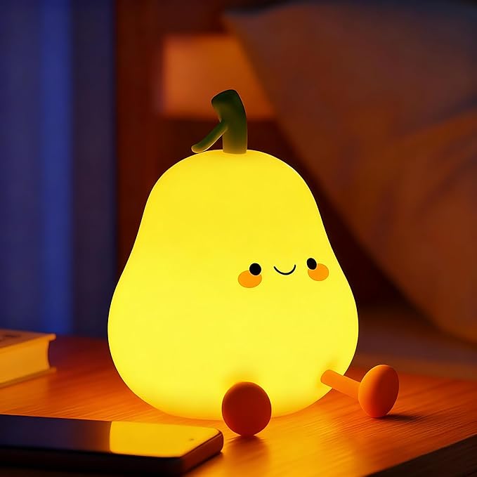Pear Night Light for Kids, Nursery Night Lights, Bedside Touch Lamp, Cute Silicone Nightlight for Baby Toddler, 3 Level Dimmable Soft Night Lamps Gift for Bedroom Kids Room Decor