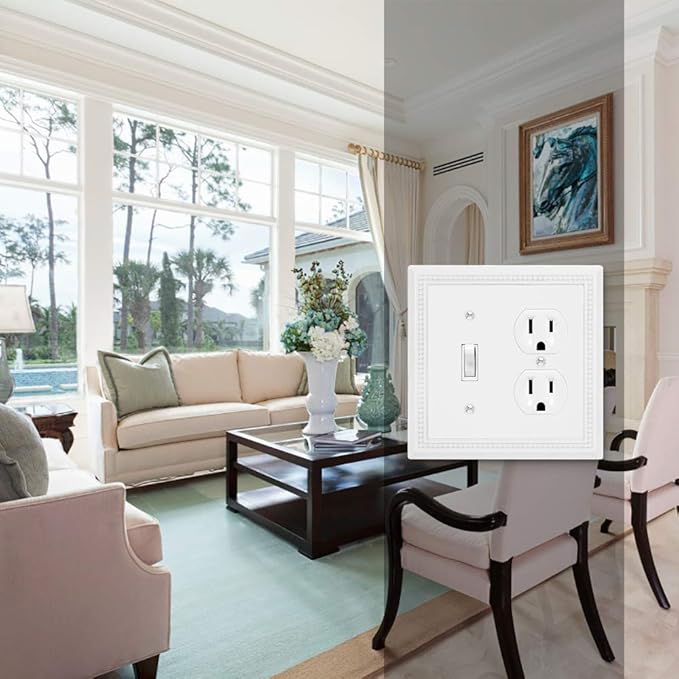 Henne Bery Sunken Pearls Heavy Duty Decorative Wall Plate Switch Plate Outlet Cover (Toggle/Duplex, White)