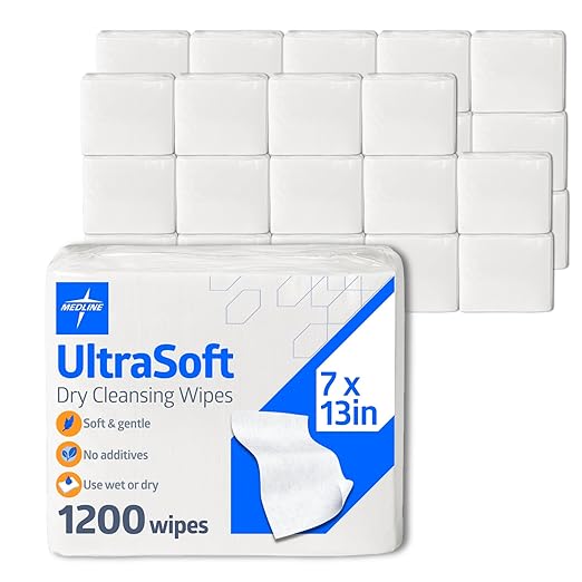 Medline Ultrasoft Dry Baby Wipes, Gentle Disposable Cleansing Cloths, 1,200 Count, Dry Wipe Size is 7 x 13 inches, Great for Sensitive Skin and can be used as Baby Washcloths, Incontinence Wipes