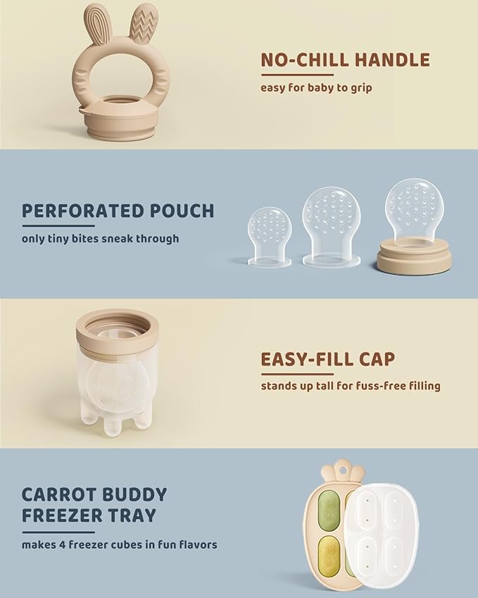 2 Packs Baby Fruit Feeder & Freezer Tray Combo, Push Pop Baby Food Feeder to Safely Introduce New Foods, Fresh & Frozen Food Silicone Feeder, 100% Food Grade, BPA Free