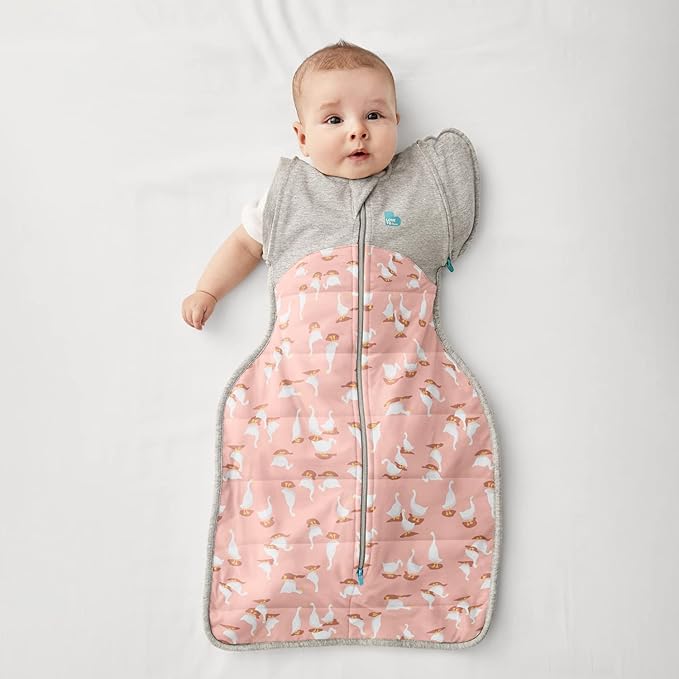 Love to Dream Swaddle UP Transition Bag Warm 2.5 TOG, Pink Silly Goose, Large 19-24lbs, Patented Zip-Off Wings, Gently Help Baby Safely Transition from Being Swaddled to Arms Free Before Rolling