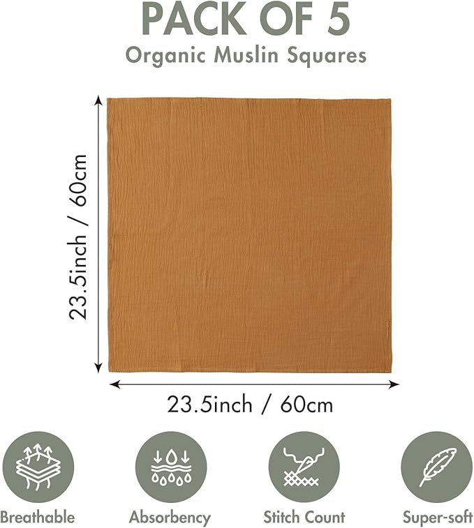 Muslin Receiving Blankets, Neutral Blanket Swaddling for Newborn Boys and Girls, 5 Pack Breathable and Skin-Friendly Swaddle Wrap for Infant Baby (Bright Colors)