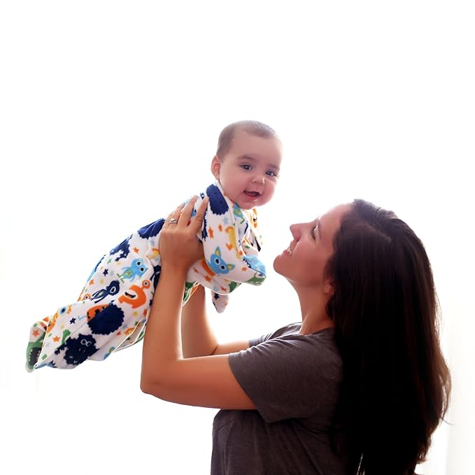 SleepingBaby Zipadee-Zip Transition Swaddle - Cozy Fleece Wearable Blanket with Two-Way Zipper for Baby Sleep - Monster Madness, X-Small (3-6 Month)