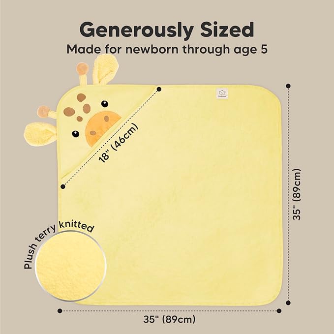 KeaBabies Hooded Baby Towel for Newborn - Viscose Derived from Bamboo Large Baby Bath Towels with Hood for Boys, Girls, Toddler, Extra Absorbent & Soft Newborn Bath Essentials (Giraffe, Regular)