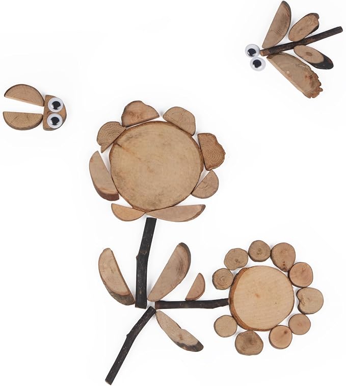 Candywood Wooden Unfinished Craft Kits Toy,Unfinished Natural Wood Slices Loose Part Play,DIY Wood Slices Kit for Toddler 3+ (UN_M)