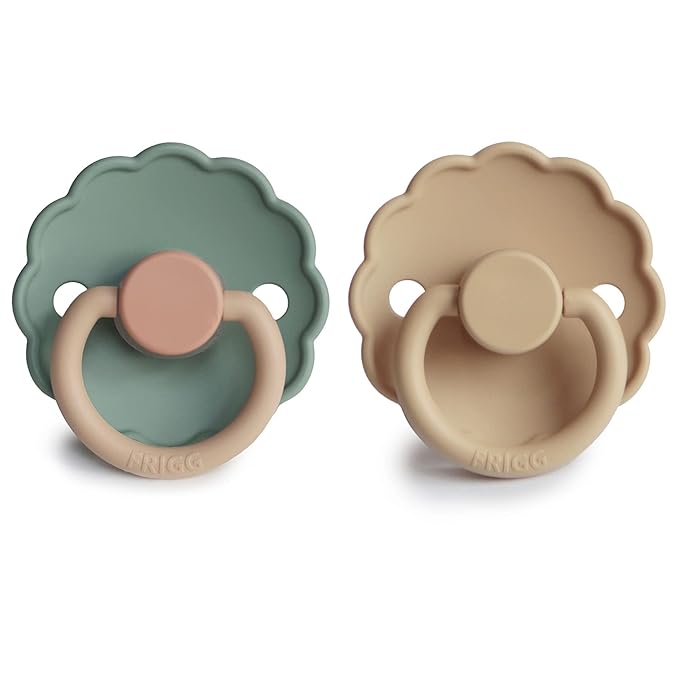 FRIGG Daisy SilkySoft Silicone Baby Pacifier | Made in Denmark | BPA-Free (Willow/Croissant, 6-18 Months)
