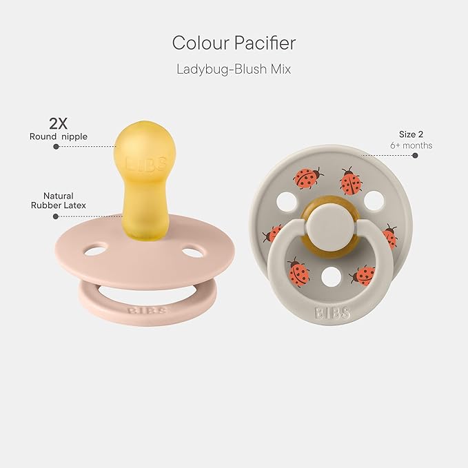 BIBS Studio Soother 2-Pack, BPA Free Dummy Pacifier, Round Nipple. Natural Rubber Latex, Made in Denmark, Size 2 (6-18 Months), Blush/Sand