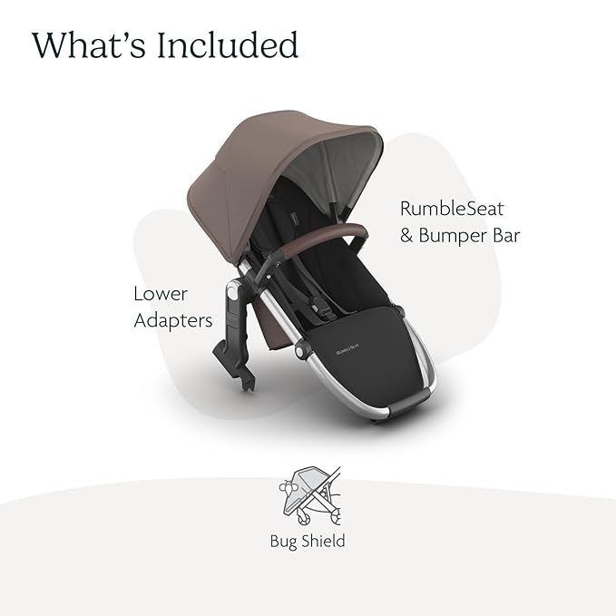 UPPAbaby RumbleSeat V3 Second Lower Seat - Compatible with Vista V2 and Vista V3 - All-Weather Seat + Magnetic Buckle – Adapters Included - Theo (Dark Taupe/Silver Frame/Chestnut Leather)