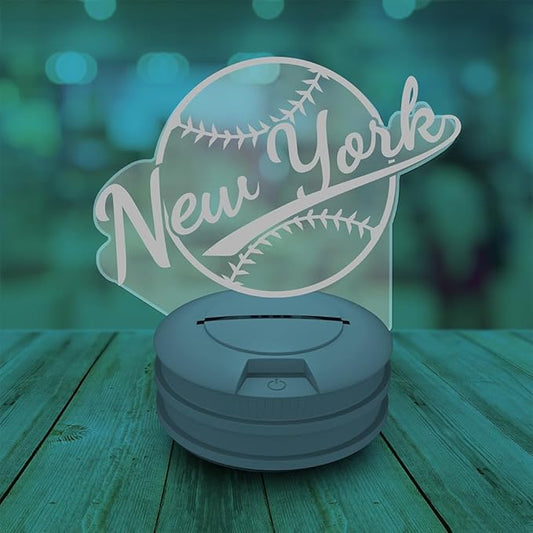 CLORURBANLIVE 3D Baseball New York Night Light 3D Illusion Lamp with Remote Control 16 Color Options Sports Decor Lighting for Fans - Multicoloured OneSize