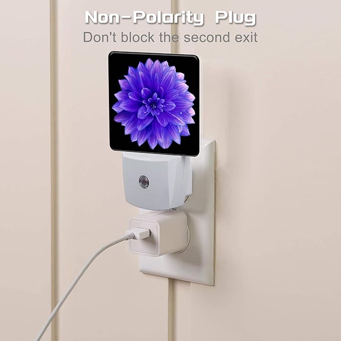 Purple Dahlia Flower Night Light for Kids, Abstract Blooming Floral Night Light Plug in with Dusk to Dawn Sensor, 0.5w Energy Saving Sleep Friendly Nightlight for Hallway Stairway Kitchen Bedroom